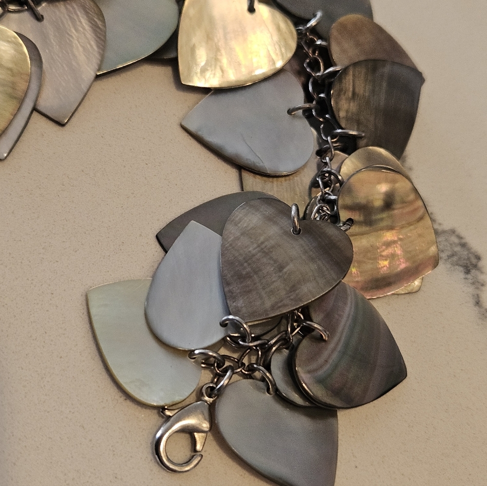 Viktoria Hayman MOP/Abalone Hearts Charm Bracelet 7.25" - Picture 3 of 3
